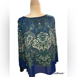 𝅺rose and Olive blue and paisley long sleeve blouse size L